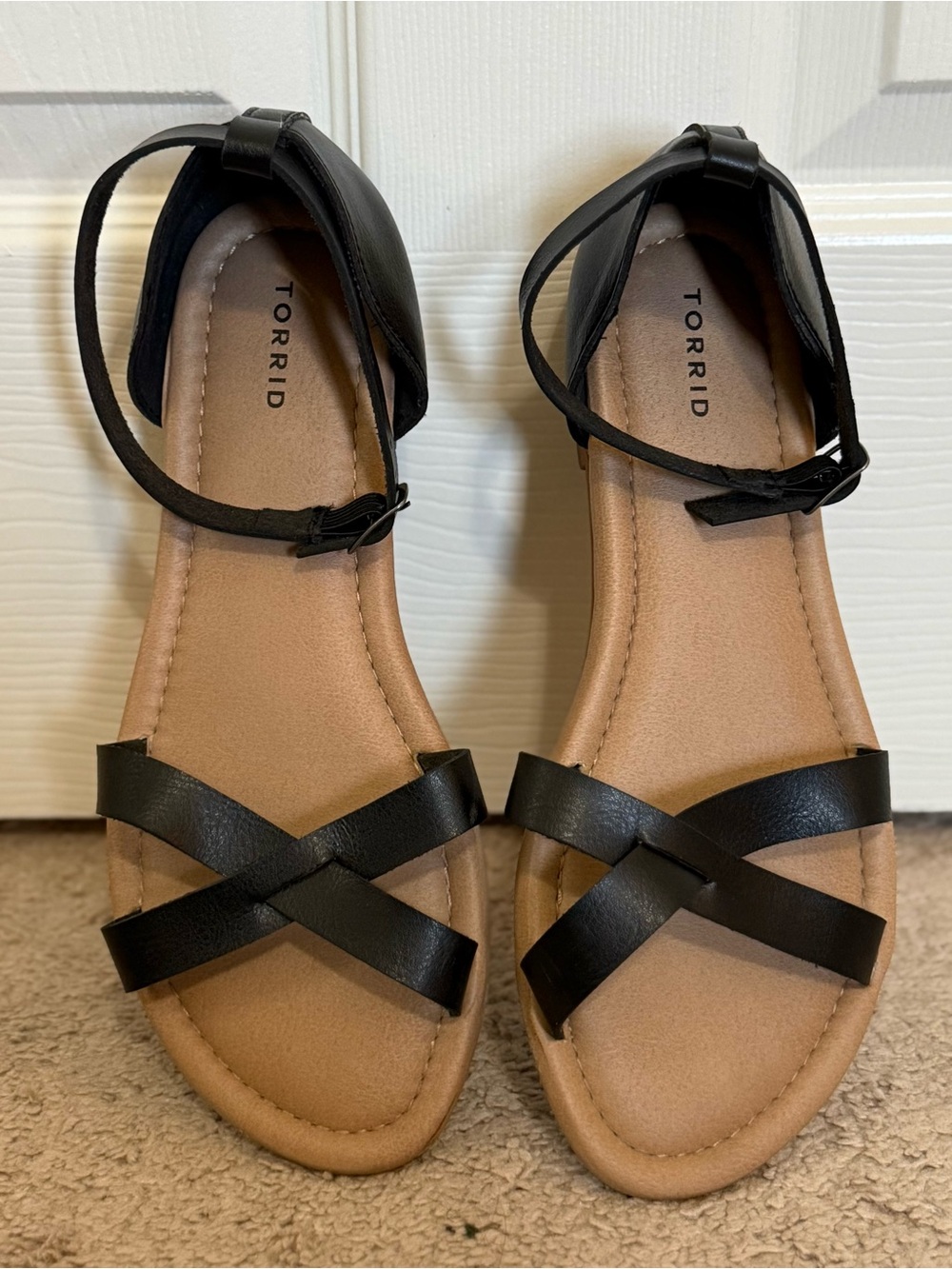 Torrid Black Adjustable Ankle Strap Flat Sandals 9W Wide Width Comfort Sandals